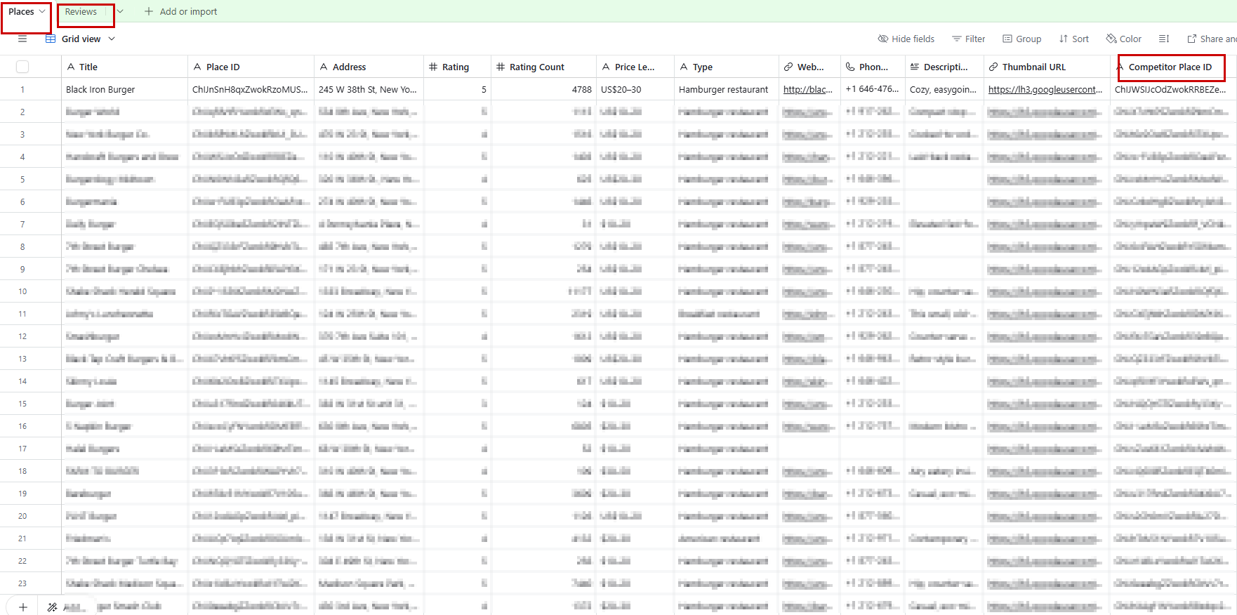 Google Maps Negative Review Intelligence Automation - Airtable Output