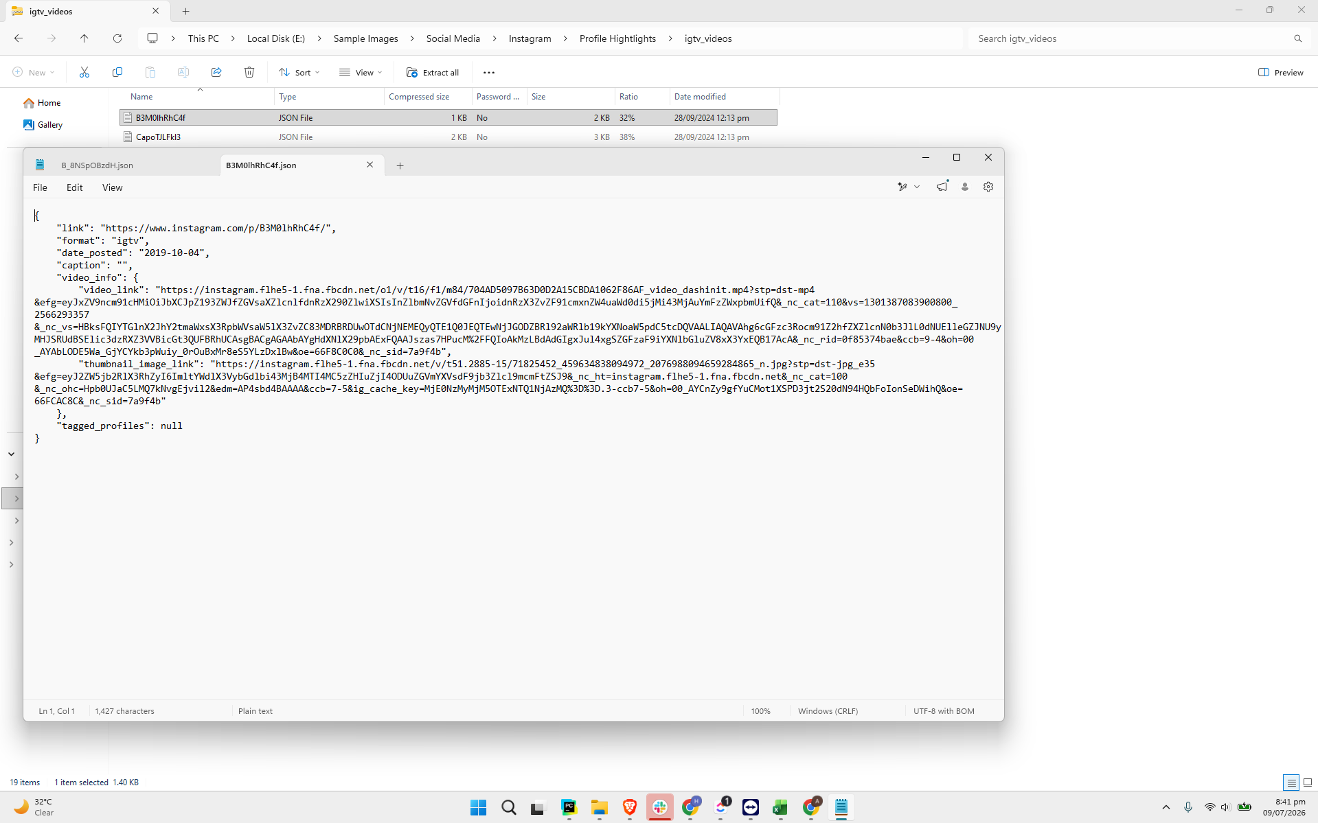 Instagram Profile Content and Highlights JSON Extraction - IGTV Data
